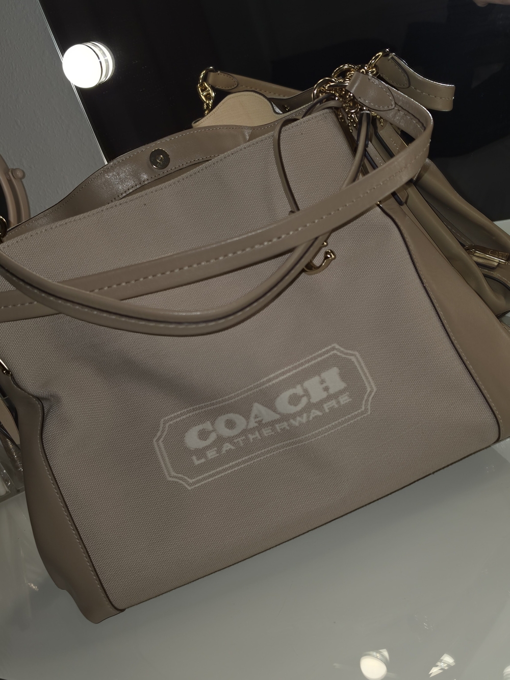 COACH Beige Canvas Tote with Leather Trim